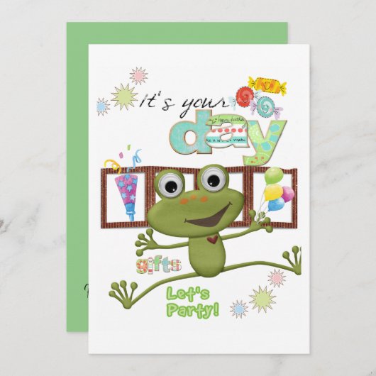 フレンズファミリーカエルハッピーバースデー招待状 招待状 (正面/裏面)