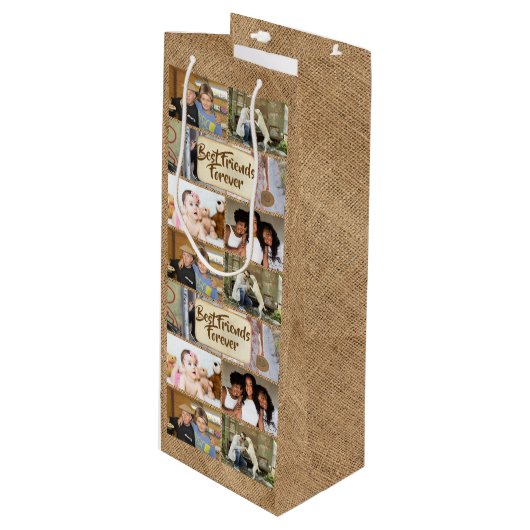 フレンズフォトコラージュDIY写真6ピックジュート ワインギフトバッグ (正面アングル)