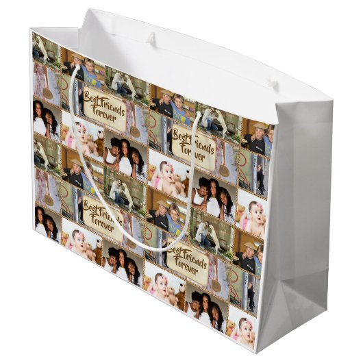 フレンズフォトコラーモダンジュ誕生日の卒業 ラージペーパーバッグ (裏面アングル)