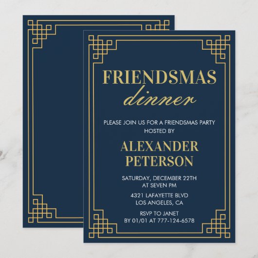 フレンズマス招待 Dinner Navy Gold 招待状 (正面/裏面)