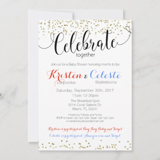 フレンズ共同ベビーシャワー招待状ブックカード 招待状 (正面)