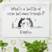 フレンズ猫とワインのおもしろいボトル キッチンタオル (折り畳み)