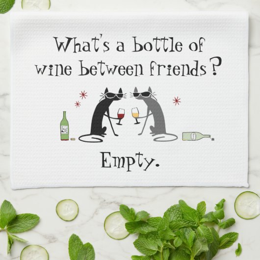 フレンズ猫とワインのおもしろいボトル キッチンタオル (折り畳み)