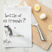 フレンズ猫とワインのおもしろいボトル キッチンタオル (四つ折り)