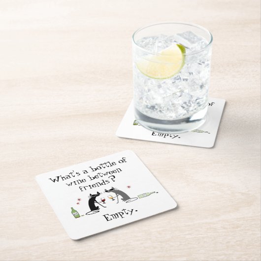 フレンズ猫とワインのおもしろいボトル スクエアペーパーコースター (インサイチュ)