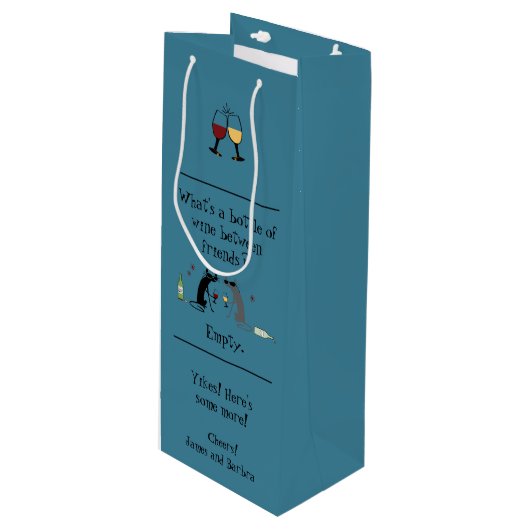 フレンズ猫とワインのおもしろいボトル ワインギフトバッグ (正面アングル)