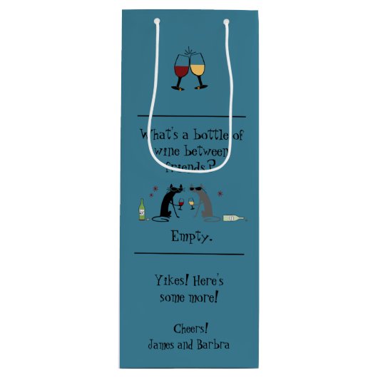 フレンズ猫とワインのおもしろいボトル ワインギフトバッグ (正面)
