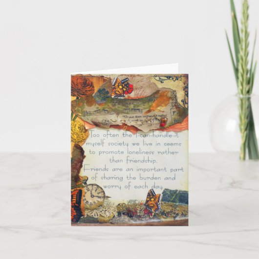フレンズ蝶の花ミックスメディアコラージュ カード (正面)