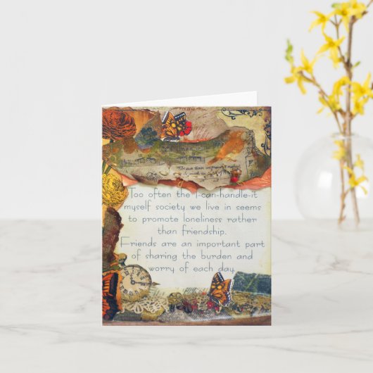 フレンズ蝶の花ミックスメディアコラージュ カード (黄色い花)