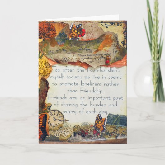 フレンズ蝶の花ミックスメディアコラージュ カード (正面)