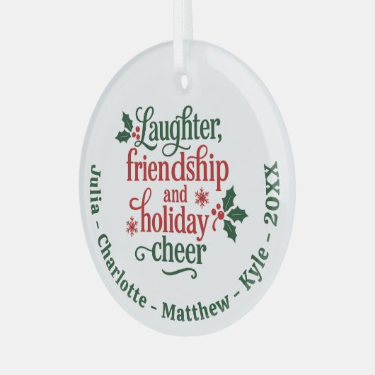 フレンズ赤グリーンタイポグラフィクリスマス ガラスオーナメント (正面左)