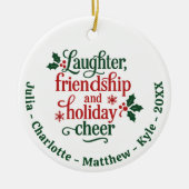 フレンズ赤グリーンタイポグラフィクリスマス セラミックオーナメント (正面)
