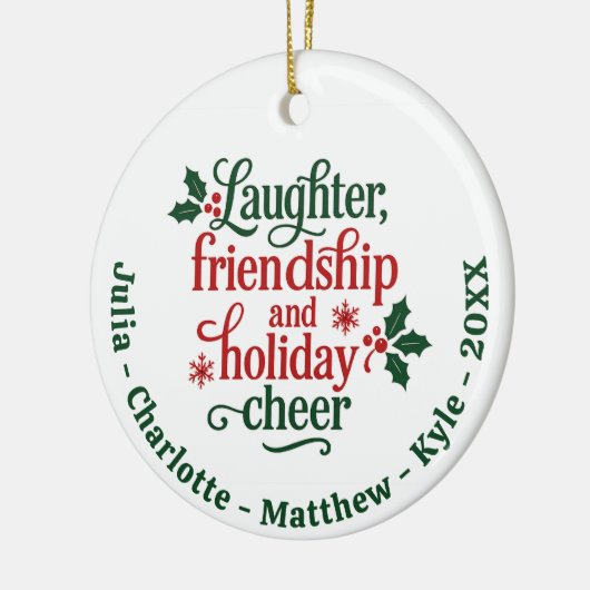 フレンズ赤グリーンタイポグラフィクリスマス セラミックオーナメント (左)