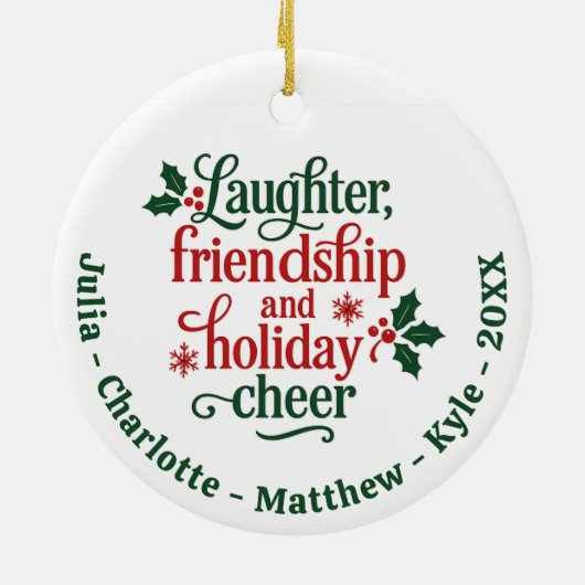 フレンズ赤グリーンタイポグラフィクリスマス セラミックオーナメント (裏面)