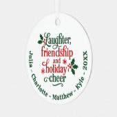 フレンズ赤グリーンタイポグラフィクリスマス メタルオーナメント (正面左)