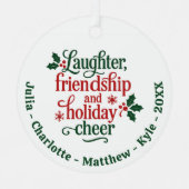 フレンズ赤グリーンタイポグラフィクリスマス メタルオーナメント (正面)