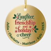 フレンズ金ゴールドレッドグリーンタイポグラフィクリスマス セラミックオーナメント (正面)