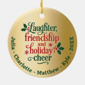 フレンズ金ゴールドレッドグリーンタイポグラフィクリスマス セラミックオーナメント (裏面)