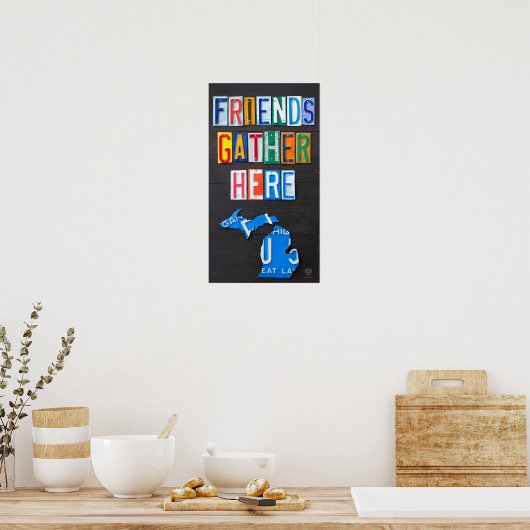 フレンズ集めはこちらミシガンライセンスプレートアート ポスター (キッチン)