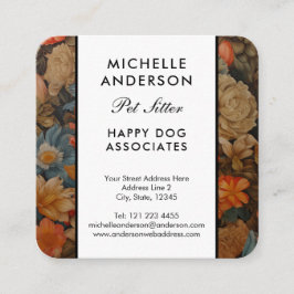 フレンチウフランスのブルドッグヴィンテージフローラ スクエア名刺