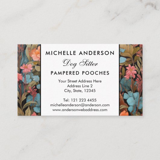 フレンチウフランスのブルドッグヴィンテージフローラ 名刺 (正面)