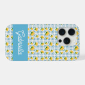 フレンチカントリー レモン ブルー タイル モノグラム iPhoneケース (裏面横)