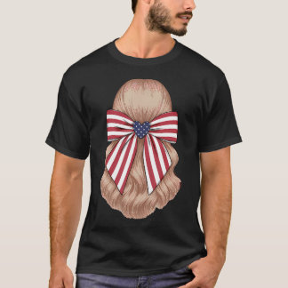 フレンチガーリーなリボン アメリカ国旗 USAフラグ 愛国 7月4日 Tシャツ