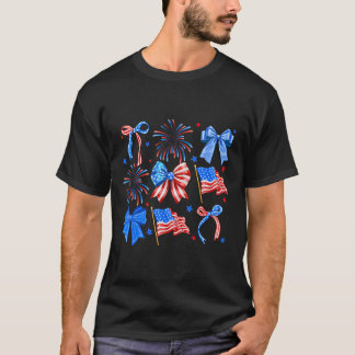 フレンチガーリーなリボン 赤 白 青 USAフラグ 7月4日  Tシャツ