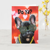 フレンチキス?バレンタインの犬のビブラブ カード (黄色い花)