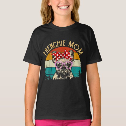 フレンチキマママギフトヴィンテージレトロスタイルブルドッグ Tシャツ (正面)