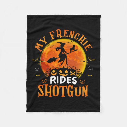 フレンチキライドshotgunブルフランスのドッグ恋人ハロー フリースブランケット (正面)
