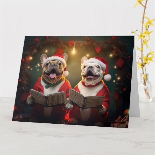 フレンチクリスマスカロラーズおもしろいホリデイ カード (黄色い花)