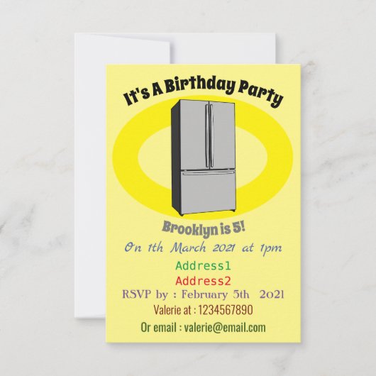 フレンチドア冷蔵庫の漫画イラスト 招待状 (正面)