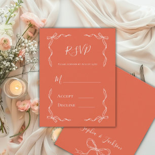 フレンチビンテージ ハンドドローンフランスの収穫オレンジ色の結婚式 出欠カード