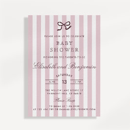 フレンチピンクボウ & ストライプ ベビーシャワー招待状 招待状