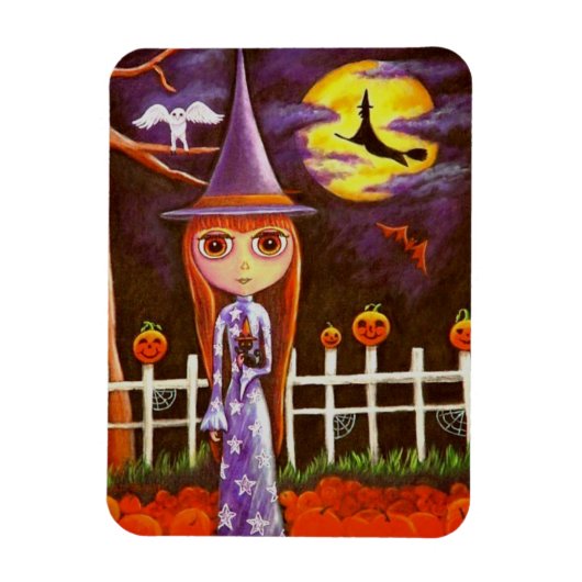 フレンチフクロウの大きな目ハロウィーンウィッチカボチャ マグネット (縦)