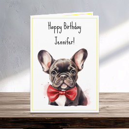 フレンチフランスのブルドッグ子犬誕生日名 カード