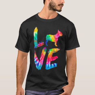 フレンチフランスのブルドッグ絞り染めラブドッグママパパ Tシャツ