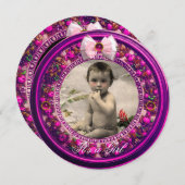 フレンチフルーツピンクリボンベビーガールシャワー 招待状 (正面/裏面)