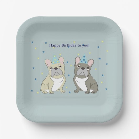 フレンチブルドッグお誕生日おめでとう ペーパープレート (正面)