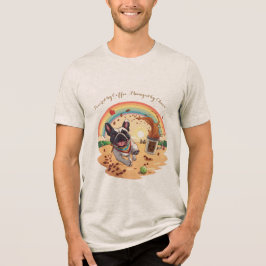 フレンチブルドッグとコーヒーの飛沫 – パウズ、 トライブレンドTシャツ