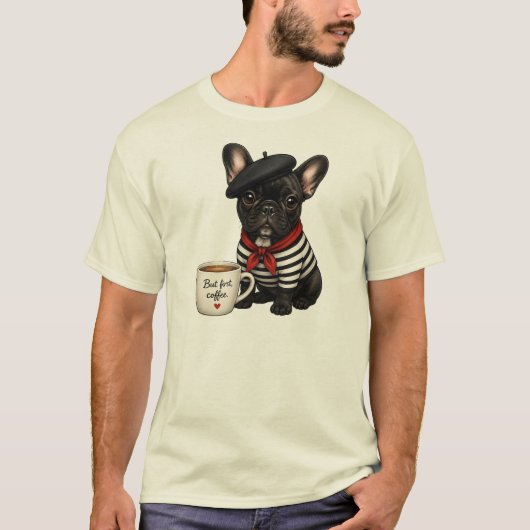 フレンチブルドッグとコーヒー Tシャツ (正面)