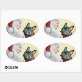 フレンチブルドッグとサンタクリスマスステッカー 楕円形シール (シート)