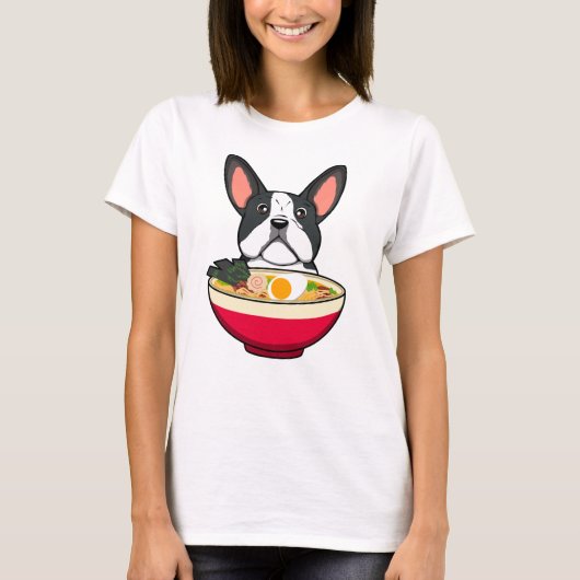 フレンチブルドッグとラーメン Tシャツ (正面)