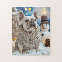 フレンチブルドッグと雪だるまのクリスマス ジグソーパズル