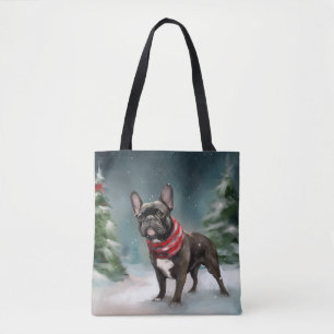 フレンチブルドッグと雪のクリスマス トートバッグ