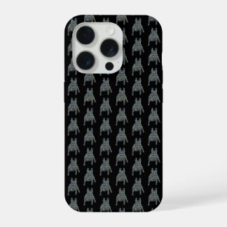 フレンチブルドッグのかわいい犬のシルエットグリッド ブラック iPhone 15 PROケース
