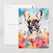 フレンチブルドッグのカラフルな水彩画 ポストカード (正面/裏面)