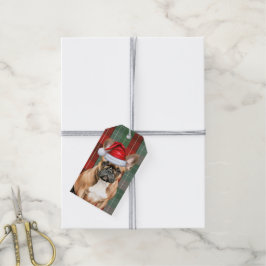 フレンチブルドッグのクリスマスとホリデープレイド ギフトタグ