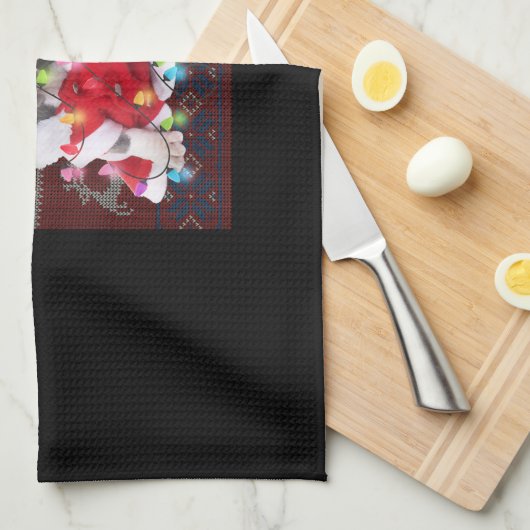 フレンチブルドッグのクリスマスイルミネーションがついたダサいスウェットシャツの犬 キッチンタオル (四つ折り)